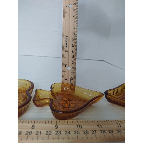 Set VTG Tiara Indiana Glass Amber Card Suits Sandwich Pattern Trinket Candy Dish - Picture 4 of 6